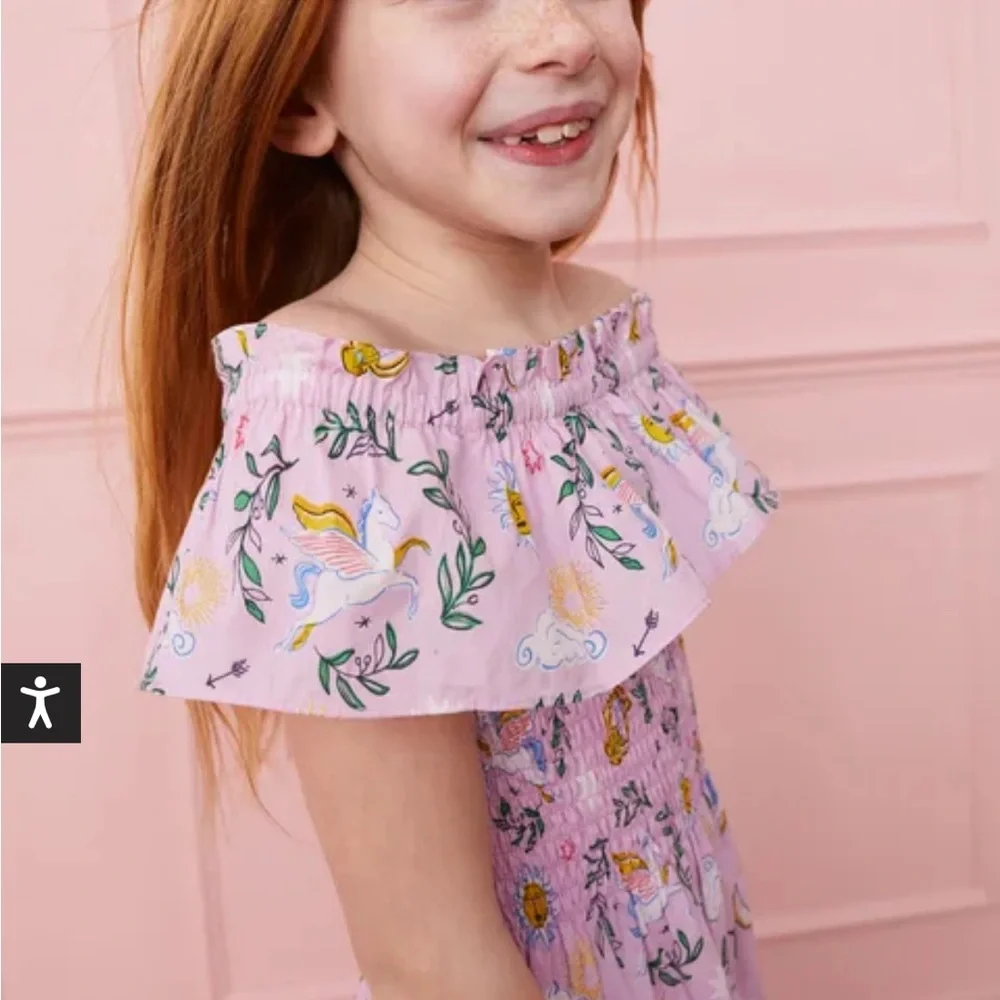 NEW Mini Boden Shirred Woven Midi Dress with Unicorn Print 2-3 Years - Picture 8 of 8
